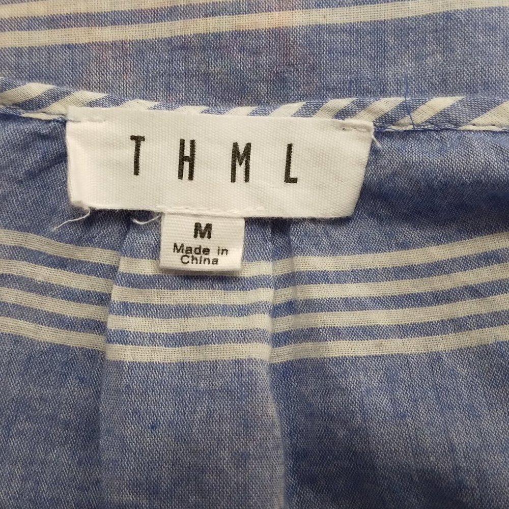 THML | Embroidered Striped Boho Cotton Top Blue White | Size M - Picture 8 of 10